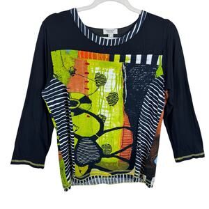 Orientique Naturally Australian Colorful Abstract Print 3/4 Sleeve Blouse Size S
